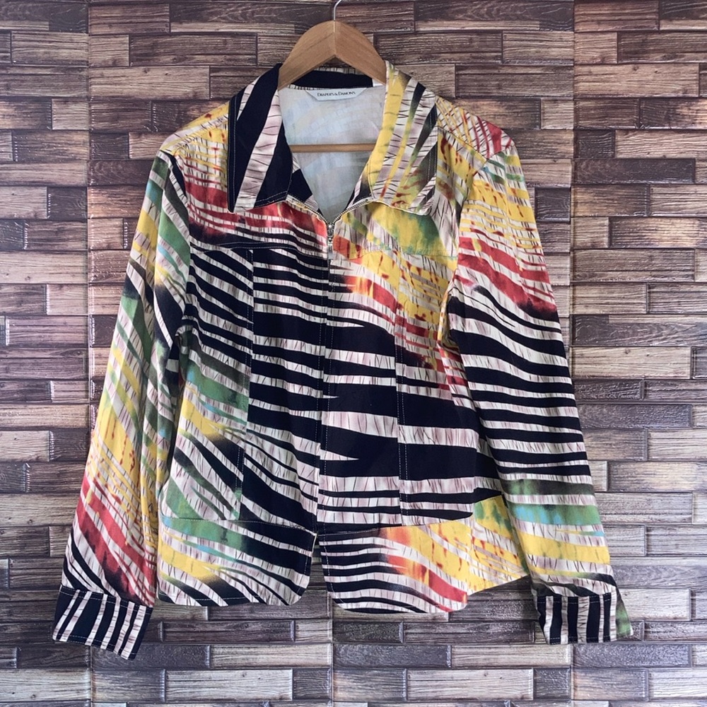 Women’s Drapers & Damon Large Multi Colored Zebra Print Zip Up Jacket EUC